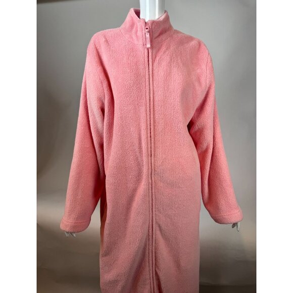 Adonna Pink Fleece Zip-Up Long Robe XL Full-Length Cozy Loungewear - Picture 2 of 16